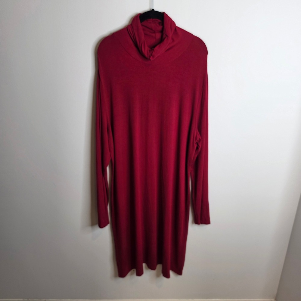 J. Jill Tunic Dress Womens XL Red Stretch Cowl Neck Long Sleeve Pullover